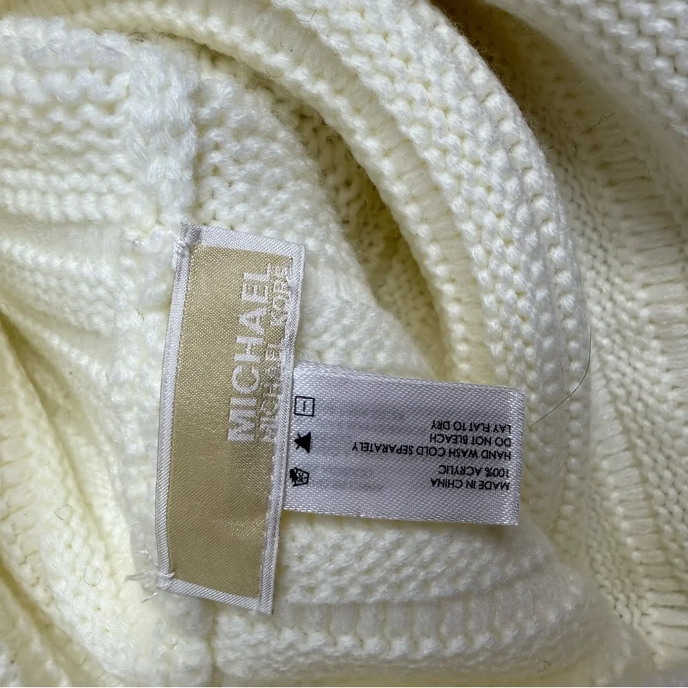 Michael Kors‎ Cream Ribbed Knit Newsboy Cap Gold Buckle Beanie Hat NWT O/S